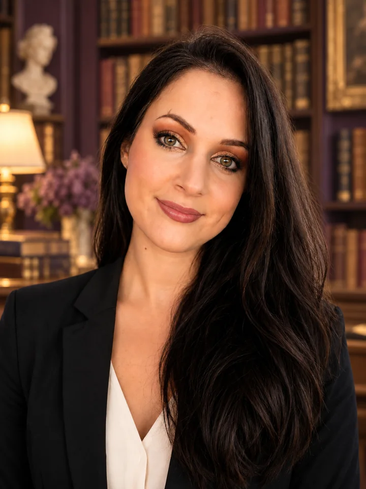 Portrait de Johanna dans une ambiance de bibliothèque